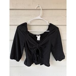 **URBAN ROMANTICS** Black Eyelet Top Ruched Front & Back Women's Size Small